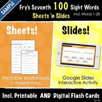 SAMPLE Frys Seventh 100 Sight Words Google Slides Activities Print