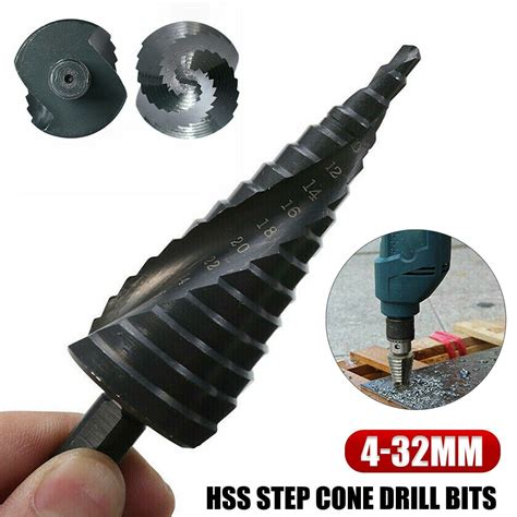 HSS 4 32mm Titanium Step Spiral Groove Conical Cone Drill Bit Set Hole