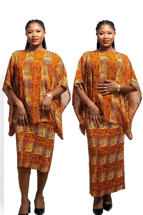 S004 Silk Satin African Print Pleated Skirt And Silk Chiffon Top Mmh Collections