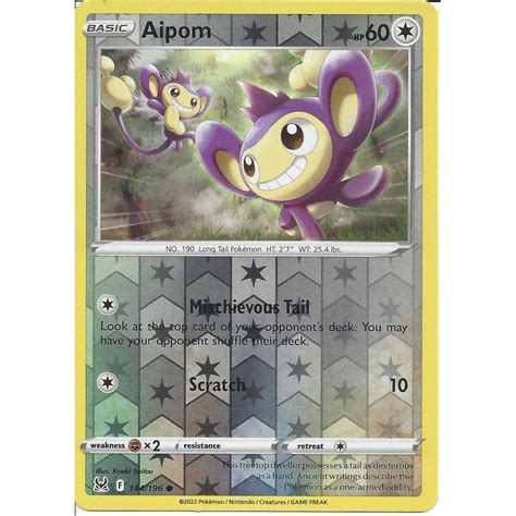 Pokemon Trading Card Game 144 196 Aipom Reverse Holo SWSH 11 Lost