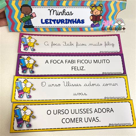 Fichas de leitura de Frases Letra cursiva e bastão Loja ABC da