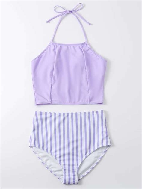 Striped Halter High Waisted Bikini Swimsuit Shein Usa