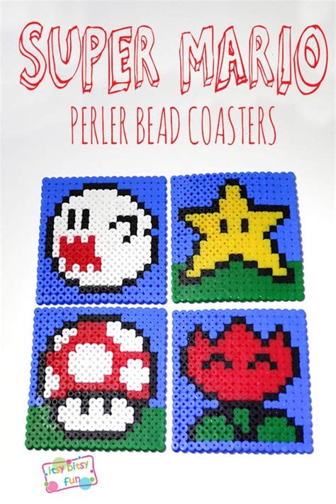 Perler Bead Super Mario Coasters (with patterns) - Itsy Bitsy Fun