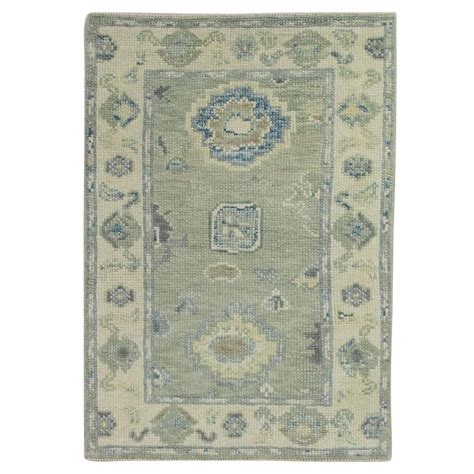 Green And Blue Floral Design Handwoven Wool Turkish Oushak Rug 6 X 8 8