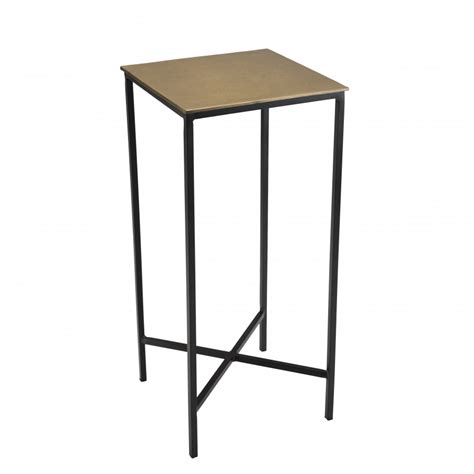 Table d appoint carrée plateau aluminium doré et pieds croisés métal