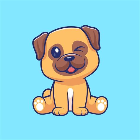 Lindo Pug Perro Sentado Dibujos Animados Vector Icono Ilustración