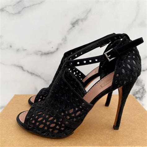 Alaia Laser Cut Perforated Black Suede Peep Toe High Gem