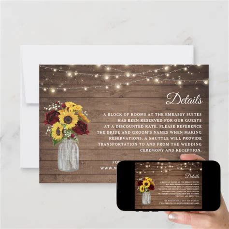 Rustic Wood Sunflowers Burgundy Wedding Details Invitation Zazzle