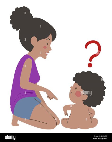 Illustration Des Afroamerikanischen Kid Boy Naked Sitzt Mit Mama Zeigt