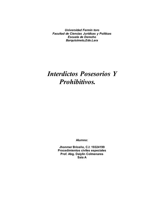 Interdictos Posesorios Y Prohibitivos Pdf