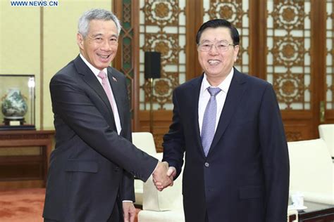 Top Legislator Meets Singaporean Pm In Beijing