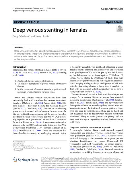 Pdf Deep Venous Stenting In Females