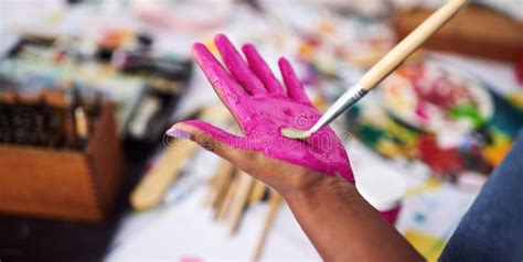 Hand Pink And Painting With Brush Pink And Creativity For Hobby Arts