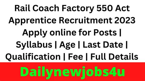 Result Declared Rail Coach Factory Kapurthala Act Apprentice