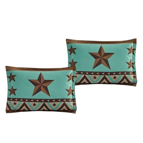 Western Pattern Turquoise Rustic Brown Star Comforter Set 7 Piece Set