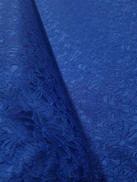 Royal Blue Floral Design Jacquard Brocade Cotton Poly Sold By Etsy