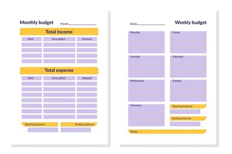 Planificateur De Budget Mensuel Et Hebdomadaire En Violet Et Jaune Avec