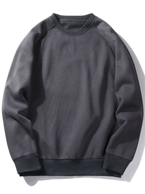 Fleece Crew Neck Sweatshirt In Charcoal Gray Zaful 2023