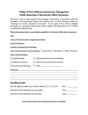 Fillable Online Illicit Discharge Reporting Form Port Jefferson