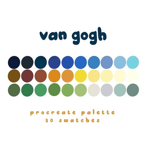 Van Gogh Classic Color Palette Procreate Color Palette Color Etsy