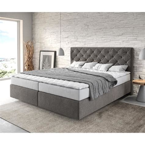 Lit à sommier tapissier Dream Great Microfibre Gris pierre 180x200 avec