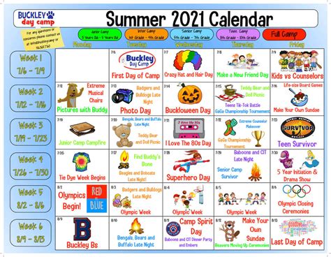 Buckley Day Camp Summer Camp Calendar Long Island Summer Camp