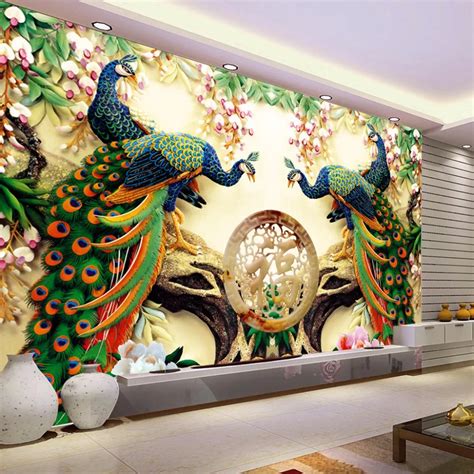 Custom 3d Wall Mural Wallpaper 3d Non Woven Peacock Living Room Tv