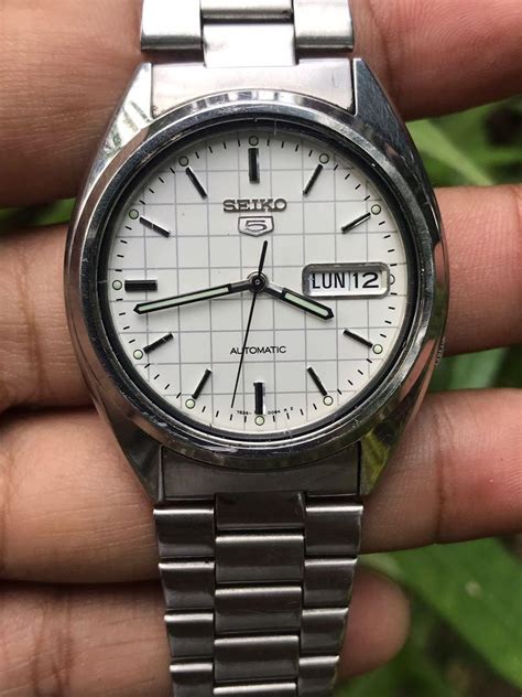 Rare Seiko 5 White Grid Dial Mens Fashion Watches And Accessories