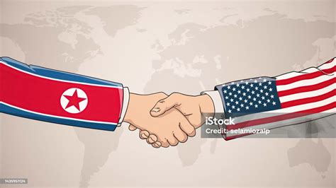 Vetores De Cooperação Entre A Coreia Do Norte E Os Eua Em Frente Ao Mapamúndi O Conceito De