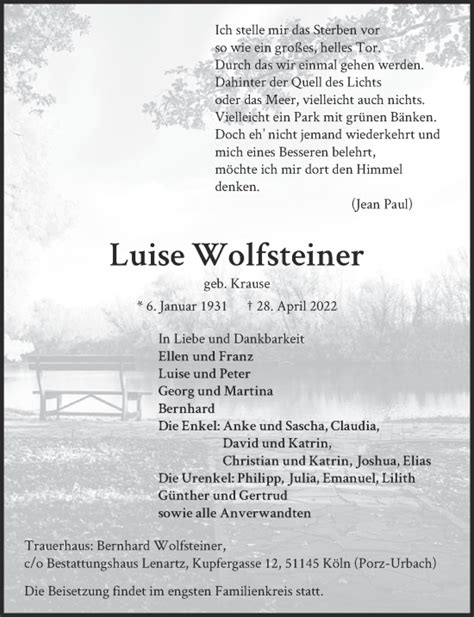 Traueranzeigen Von Luise Wolfsteiner Wirtrauern