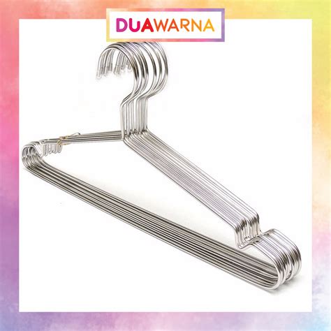 Jual DuaWarna TEBAL Hanger Kawat Stainless Gantungan Baju 1 Pack