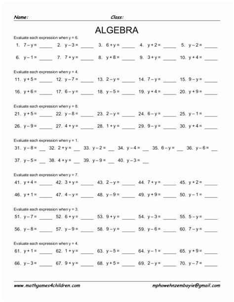 50 Evaluating Algebraic Expressions Worksheet