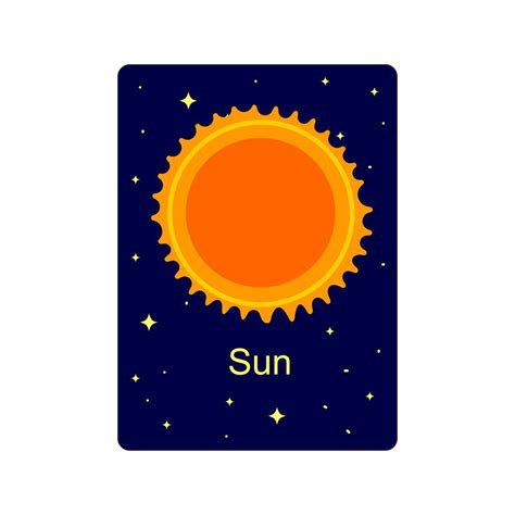 Flashcard For Kids With Sun On Dark Starry Background Educational