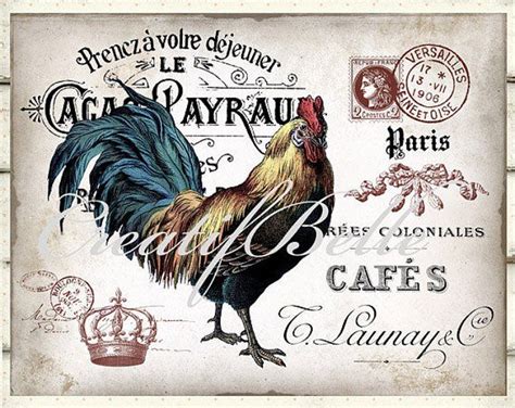 French Rustic Rooster On Wood Large Instant Digital Download Printable