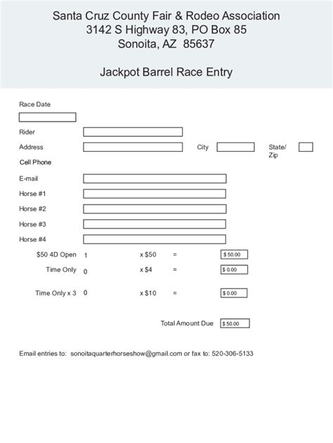 Fillable Online Jackpot Barrel Race Entry Form Pdf Fax Email Print