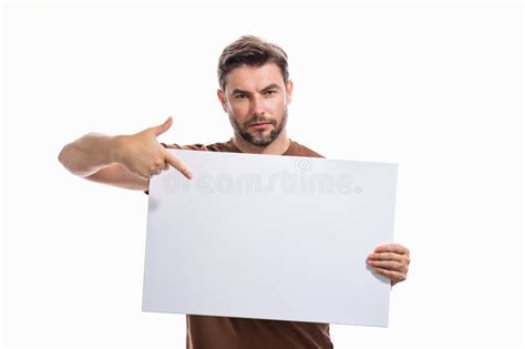 Man Holds Sign With Copy Space Placard Ready For Copy Space Product