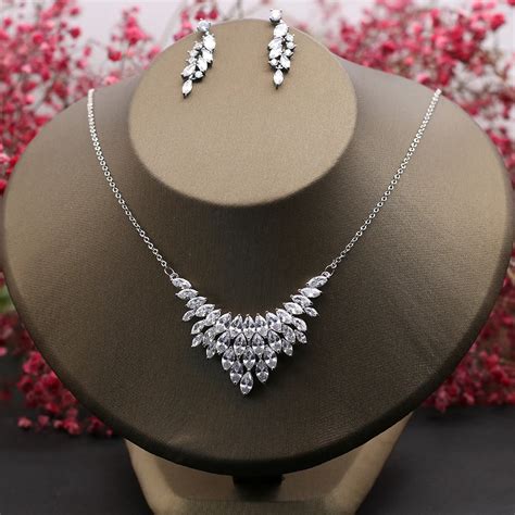 Luxury Marquise Cubic Zirconia Jewelry Sets Women Necklace Pendant With