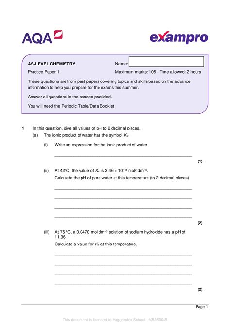 Aqa A Level Chemistry Paper Question Paper June