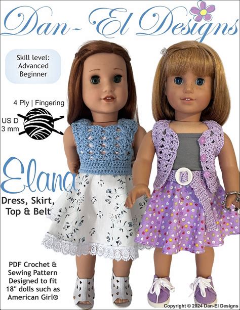 Dan El Designs Elana Doll Clothes Crochet And Sewing Pattern 18 Inch