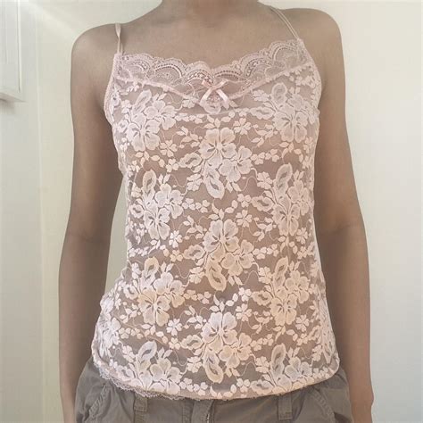 Vintage Lace Cami Top With Floral Design Says Depop