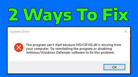 How To Fix Msvcr100 Dll Missing Error YouTube