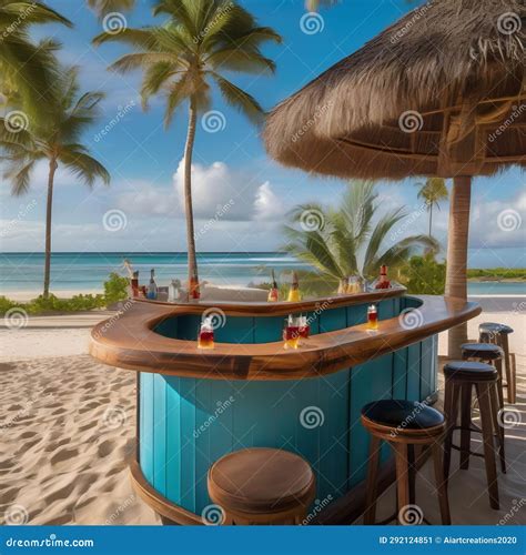 A Beachside Bar With Surfboards Palm Trees And Tropical Cocktails