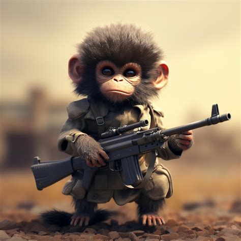 Premium Photo | Illustration of cute monkey with machinegun