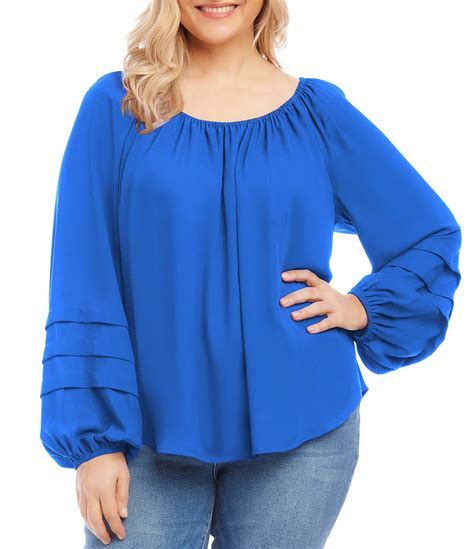 Karen Kane Plus Size Scoop Neck Pleated Long Blouson Sleeve Top Dillards