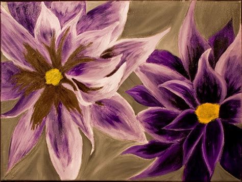 Purple Flowers 16x22in Acrylic On Canvas Original Painting By Leigh Art 2011 Beginner