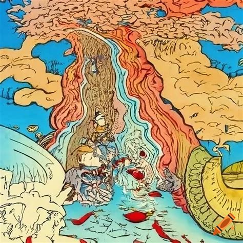 Lithograph Artwork Of Ukiyo E Style By Basil Wolverton And Dr Suess