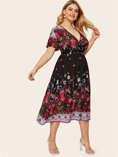 Plus Surplice Front Floral Print Dress For Sale Australia New