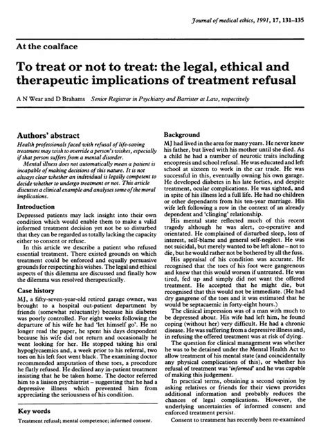 Treatment Refusal Legal And Ethical Issues Download Free Pdf Autonomy Informed Consent