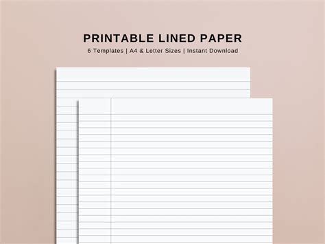 Printable Lined Paper Bundle Printable Templates Ruled Pages Wide Narrow College Lined Paper