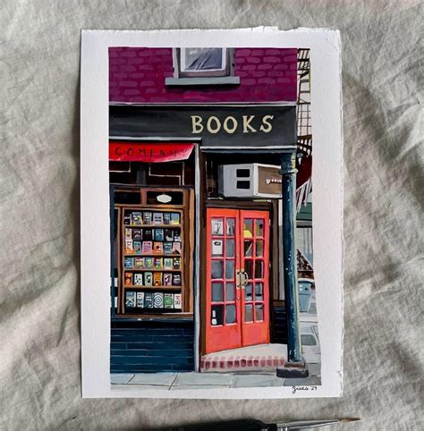 Three Lives Bookstore, Greenwich Village NYC Bookstore Gouache Painting